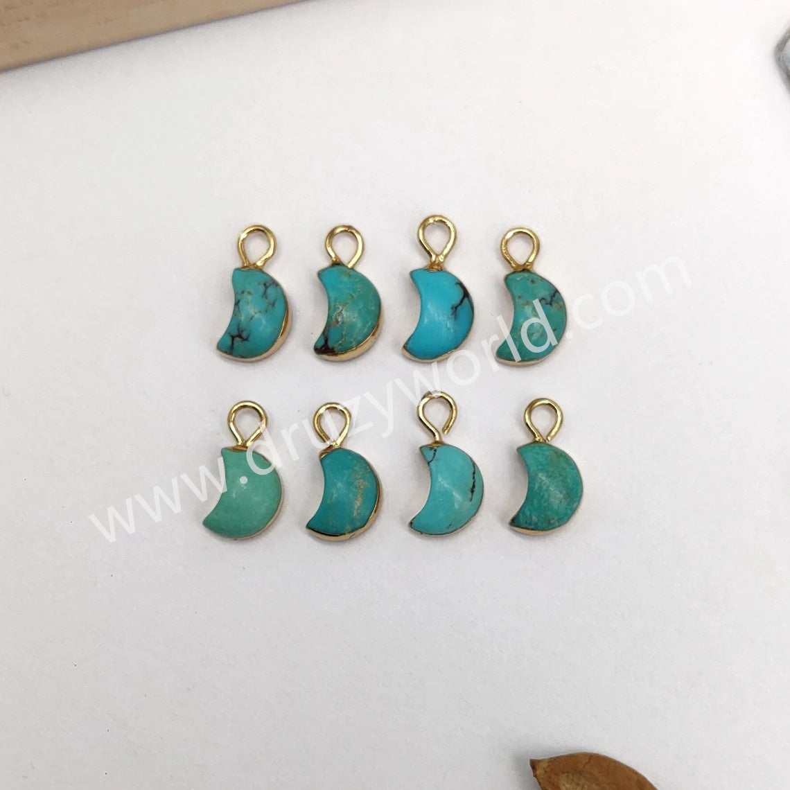 Gold Plated Natural Turquoise Crescent Moon Hoop Earrings, Healing Gemstone Dangle Earrings Boho Jewelry AL823