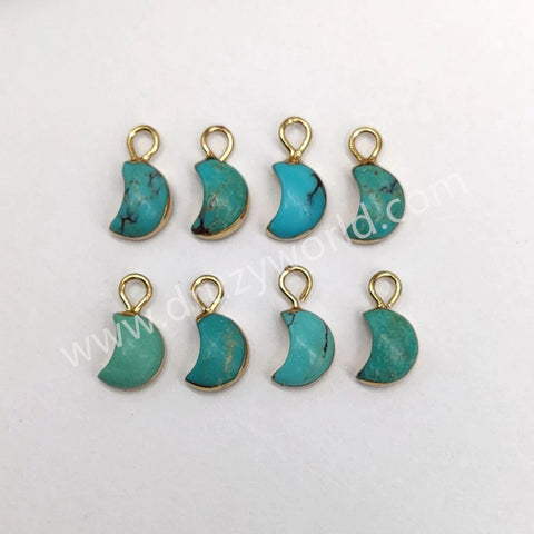 Tiny Gold Plated Turquoise Moon Charm, Genuine Turquoise, For DIY Jewelry Making G1511