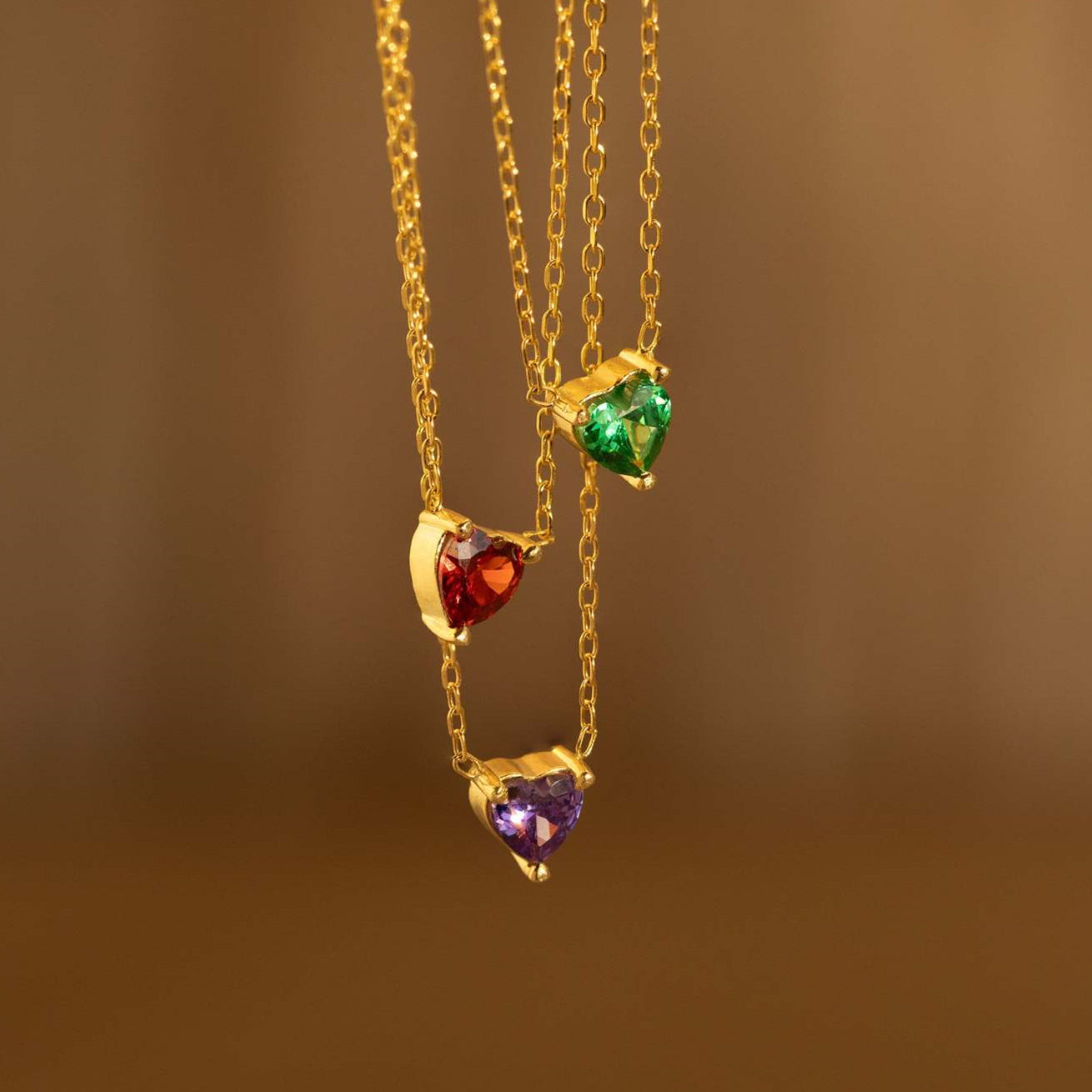 16" Small Heart Necklace Birthstone Necklace, Zircon Necklace, Stainless Steel in 18K Gold Plated, Fashion Simple Jewelry AL832