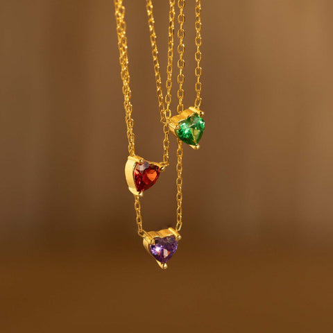 16" Small Heart Necklace Birthstone Necklace, Zircon Necklace, Stainless Steel in 18K Gold Plated, Fashion Simple Jewelry AL832