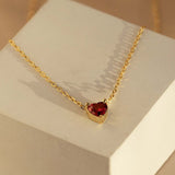 16" Small Heart Necklace Birthstone Necklace, Zircon Necklace, Stainless Steel in 18K Gold Plated, Fashion Simple Jewelry AL832