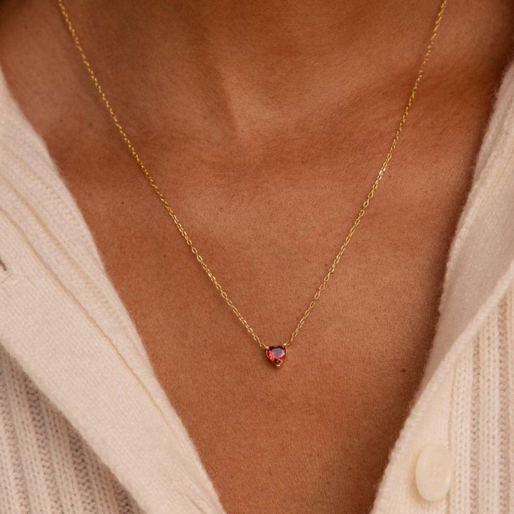 16" Small Heart Necklace Birthstone Necklace, Zircon Necklace, Stainless Steel in 18K Gold Plated, Fashion Simple Jewelry AL832