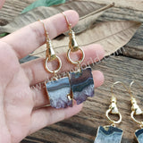 Gold Plated Hand Raw Amethyst Agate Druzy Slice Dangle Earrings AL838