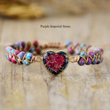 Rainbow Imperial Stone Labradorite Rhodonite Heart Beaded Bracelet, Wire Wrap Double Layers, Handmade Boho Jewelry AL840