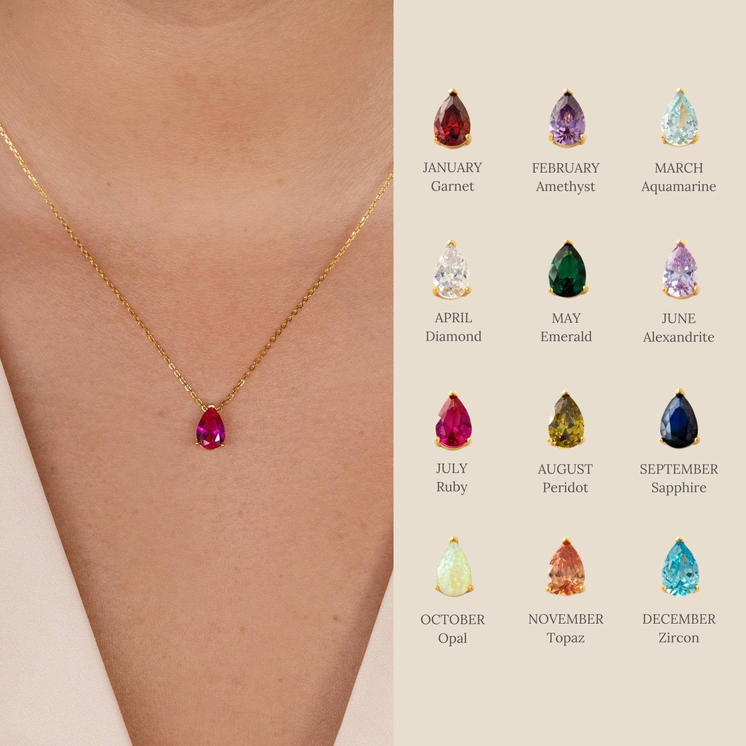 16" Small Teardrop Necklace Birthstone Necklace, Zircon Necklace, Stainless Steel in 18K Gold Plated, Fashion Simple Jewelry AL841