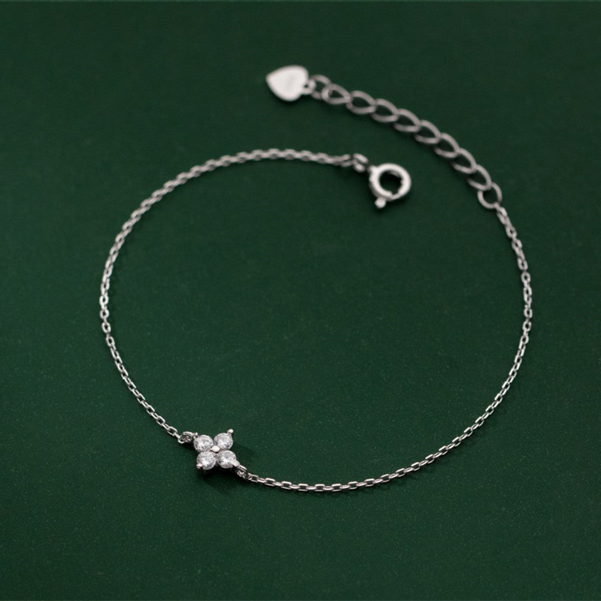 Skinny 925 Sterling Silver Four Leaf Clover Bracelet Zircon Bracelet, Lucky Lady Fashion Jewelry AL848