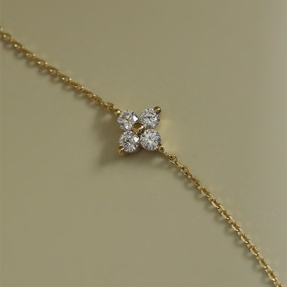 Skinny 925 Sterling Silver Four Leaf Clover Bracelet Zircon Bracelet, Lucky Lady Fashion Jewelry AL848