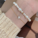 Skinny 925 Sterling Silver Four Leaf Clover Bracelet Zircon Bracelet, Lucky Lady Fashion Jewelry AL848