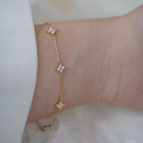 Dainty 925 Sterling Silver Four Leaf Clover Bracelet Zircon Bracelet, 18k Gold Plated, Lucky Lady Fashion Jewelry AL849