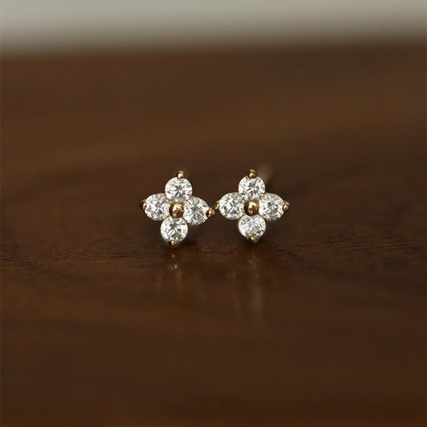 925 Sterling Silver Four Leaf Clover Stud Earrings Zircon Post Earrings, Lucky Lady Fashion Jewelry AL850