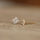 925 Sterling Silver Four Leaf Clover Stud Earrings Zircon Post Earrings, Lucky Lady Fashion Jewelry AL850