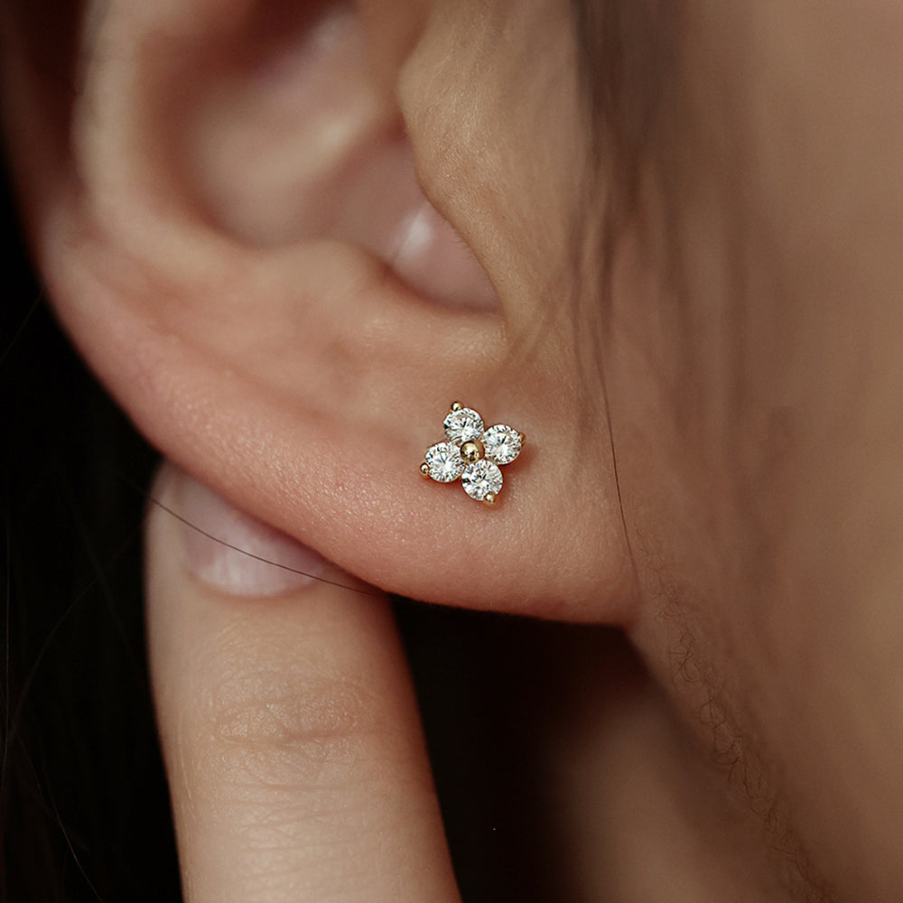 Shops Four Leaf Flower Clover 925 Silver Studs