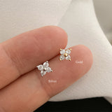 925 Sterling Silver Four Leaf Clover Stud Earrings Zircon Post Earrings, Lucky Lady Fashion Jewelry AL850