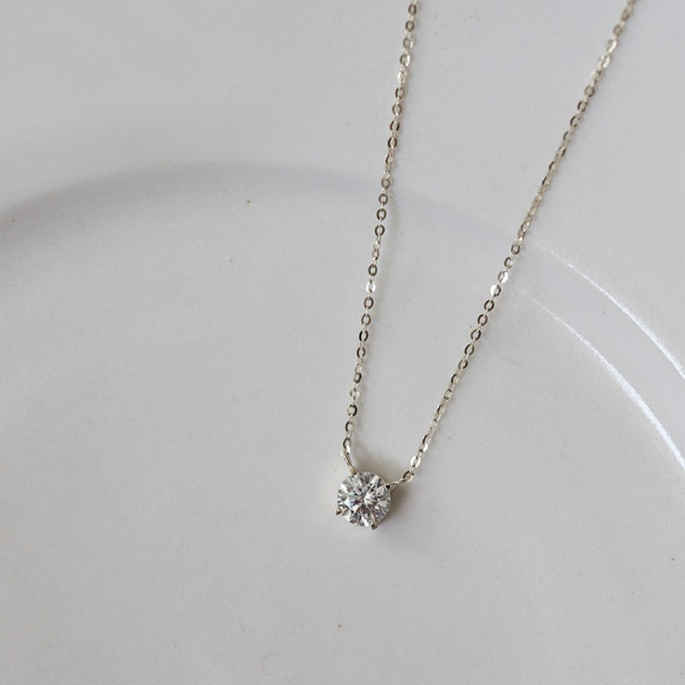 925 Sterling Silver Four-Claw Zircon Necklace, Dainty CZ Necklace, Fashion Jewelry For Women AL858