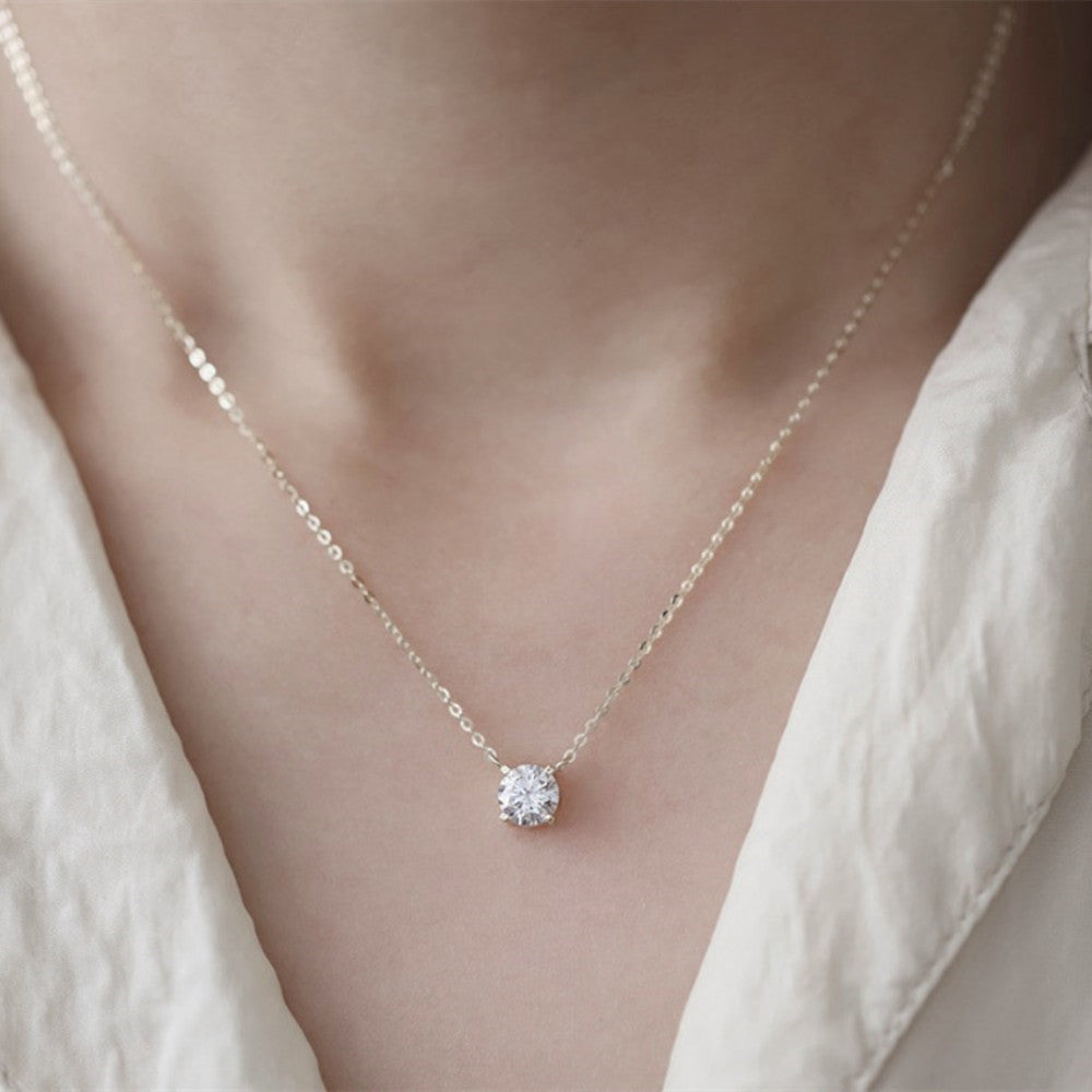 925 Sterling Silver Four-Claw Zircon Necklace, Dainty CZ Necklace, Fashion Jewelry For Women AL858