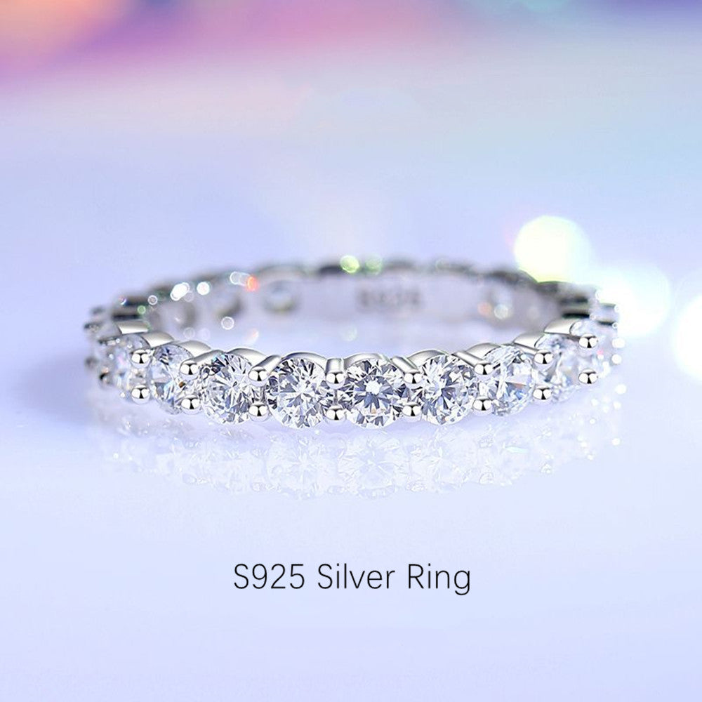 925 Sterling Silver Zircon Eternity Ring, CZ Micro Pave Tennis Ring, Lady Fashion Jewelry AL863