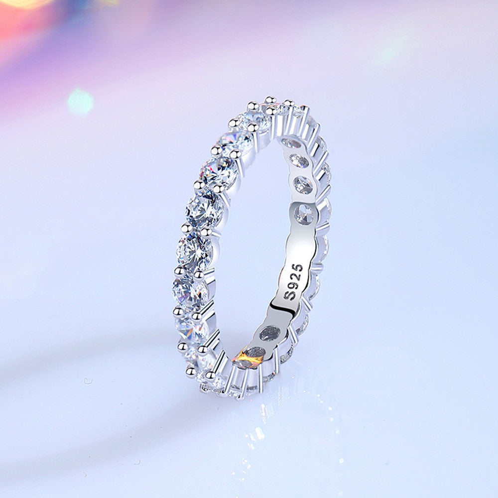 925 Sterling Silver Zircon Eternity Ring, CZ Micro Pave Tennis Ring, Lady Fashion Jewelry AL863