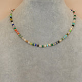 Bohemian 16" Rainbow Natural Stones Coin Beads Necklace, Handmade Boho Summer Jewelry AL866