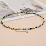 Bohemian 16" Rainbow Natural Stones Coin Beads Necklace, Handmade Boho Summer Jewelry AL866