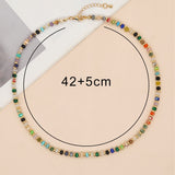 Bohemian 16" Rainbow Natural Stones Coin Beads Necklace, Handmade Boho Summer Jewelry AL866