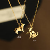 Stainless Steel Building Blocks Puzzle Cat & Dot Pendant Necklace AL869