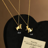 Stainless Steel Building Blocks Puzzle Cat & Dot Pendant Necklace AL869