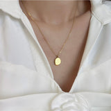 Stainless Steel Irregular Oval Letter Pendant Necklace in 18k Gold Plated AL870