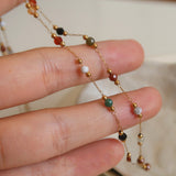 Rainbow Natural Stones Bead Gold Chain Bracelet, Stainless Steel Rosary Necklace Jewelry AL871