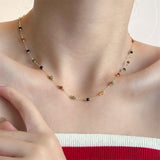 Rainbow Natural Stones Bead Gold Chain Bracelet, Stainless Steel Rosary Necklace Jewelry AL871