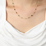 Rainbow Natural Stones Bead Gold Chain Bracelet, Stainless Steel Rosary Necklace Jewelry AL871