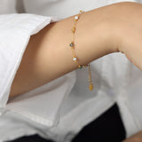 Rainbow Natural Stones Bead Gold Chain Bracelet, Stainless Steel Rosary Necklace Jewelry AL871