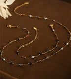 Rainbow Natural Stones Bead Gold Chain Bracelet, Stainless Steel Rosary Necklace Jewelry AL871