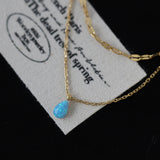 Bule Tear Necklace Manmade Opal Aqua Blue Water Drop Flash Double Layer Necklace, Stainless Steel AL873