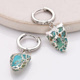 Shield Silver Plated Boho Copper Turquoise Gemstone Jewelry Unique Drop Turquoise Hoop Earrings AL876