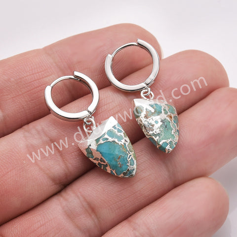 Shield Silver Plated Boho Copper Turquoise Gemstone Jewelry Unique Drop Turquoise Hoop Earrings AL876