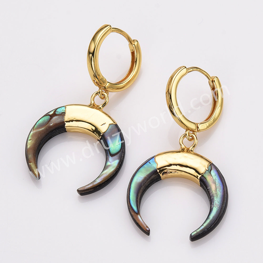 abalone moon earrings, abalone shell earrings, abalone horn earrings
