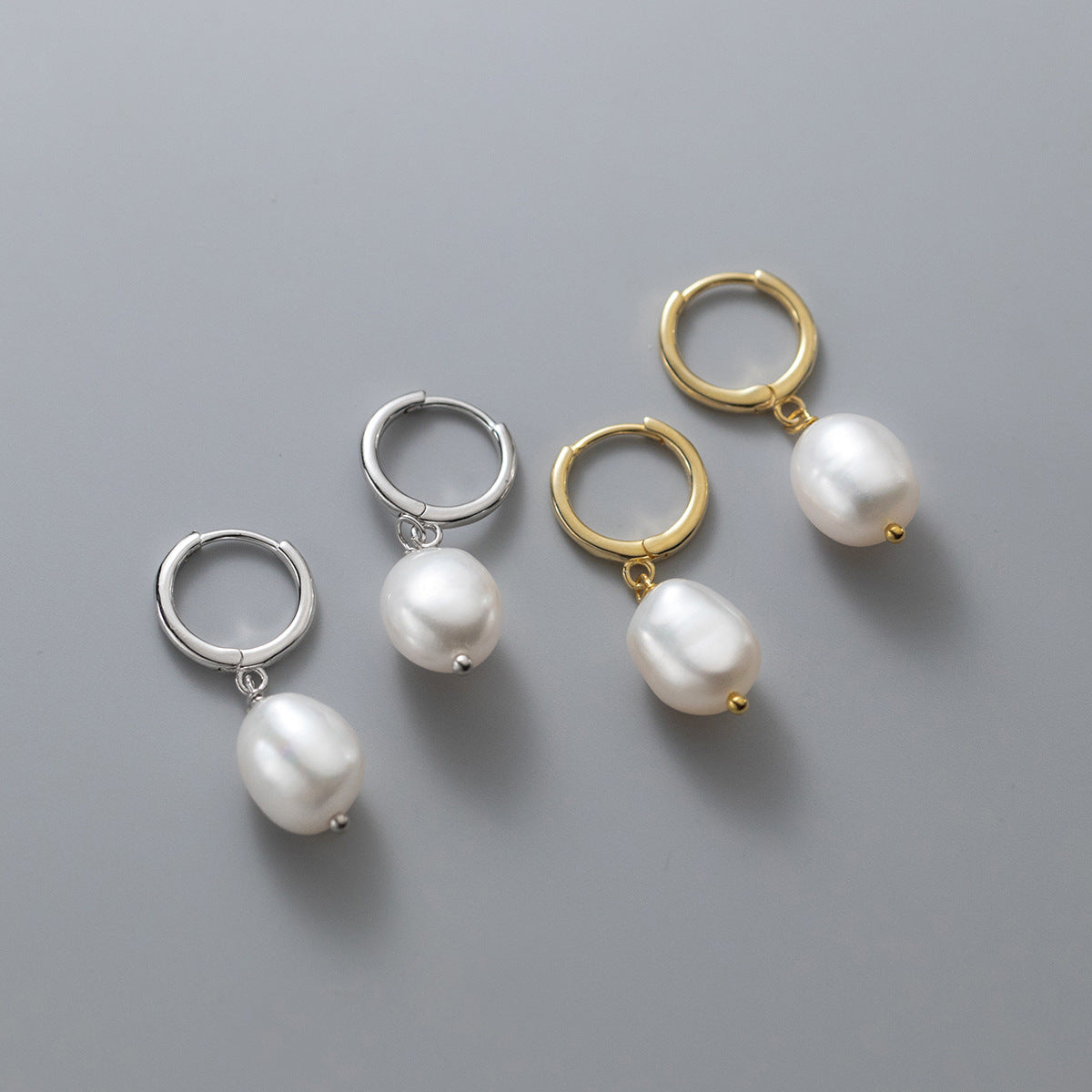 925 Sterling Silver Baroque Pearl Hoop Earrings, Irregular Pearl Jewelry Dangle Earrings AL882