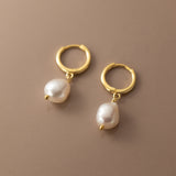 925 Sterling Silver Baroque Natural Pearl Hoop Earrings, Irregular Pearl Lady Fashion Jewelry Earrings AL882