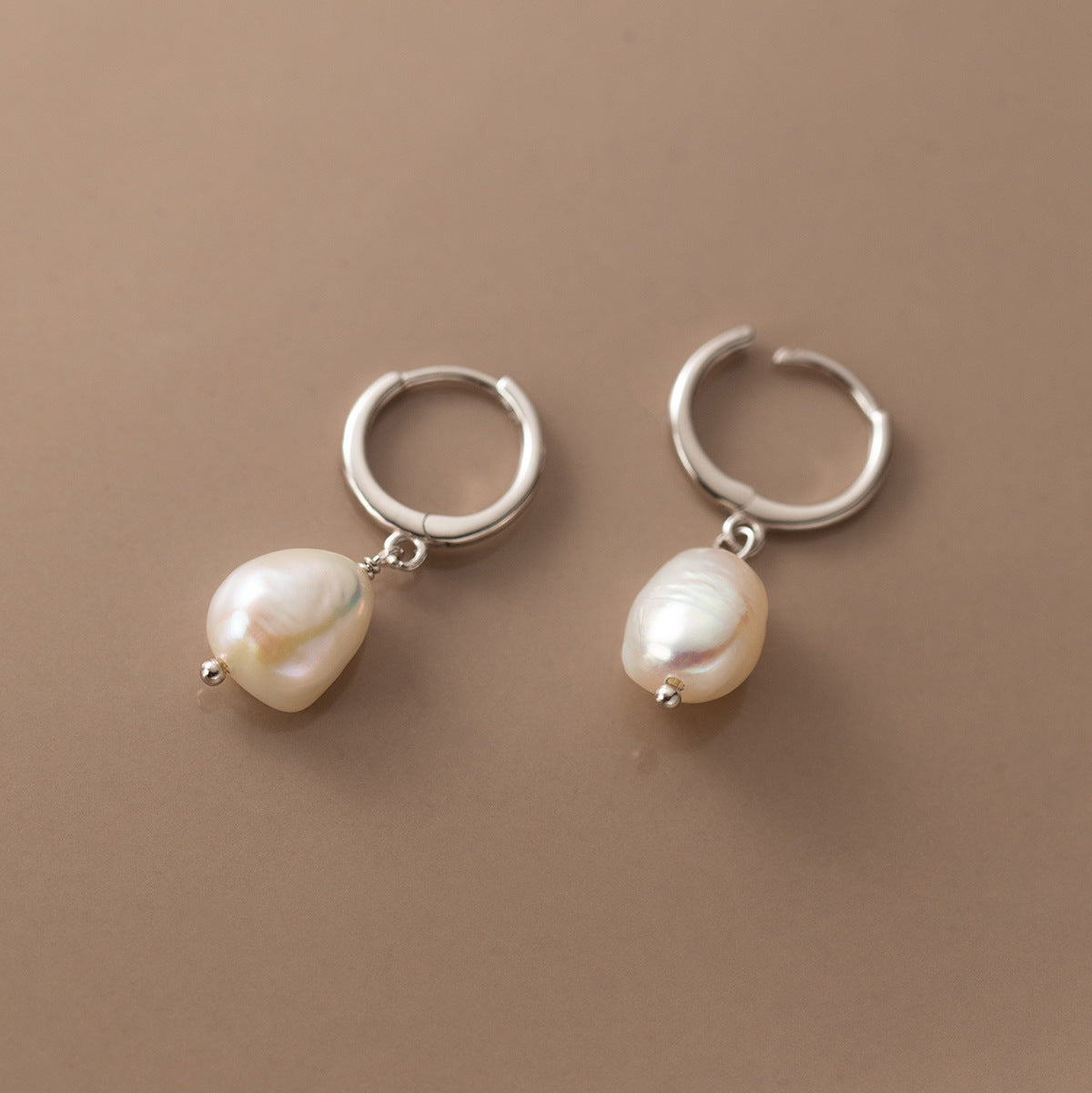 925 Sterling Silver Baroque Pearl Hoop Earrings, Irregular Pearl Jewelry Dangle Earrings AL882