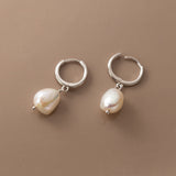 925 Sterling Silver Baroque Natural Pearl Hoop Earrings, Irregular Pearl Lady Fashion Jewelry Earrings AL882