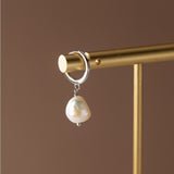 925 Sterling Silver Baroque Natural Pearl Hoop Earrings, Irregular Pearl Lady Fashion Jewelry Earrings AL882