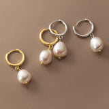 925 Sterling Silver Baroque Natural Pearl Hoop Earrings, Irregular Pearl Lady Fashion Jewelry Earrings AL882