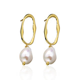 925 Sterling Silver Baroque Pearl Irregular Hoop Post Earrings, Lady Fashion Pearl Jewelry AL883