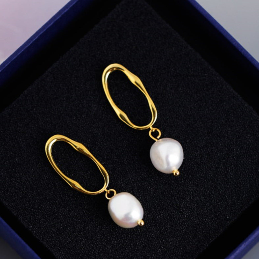 925 Sterling Silver Baroque Pearl Irregular Hoop Post Earrings, Lady Fashion Pearl Jewelry AL883