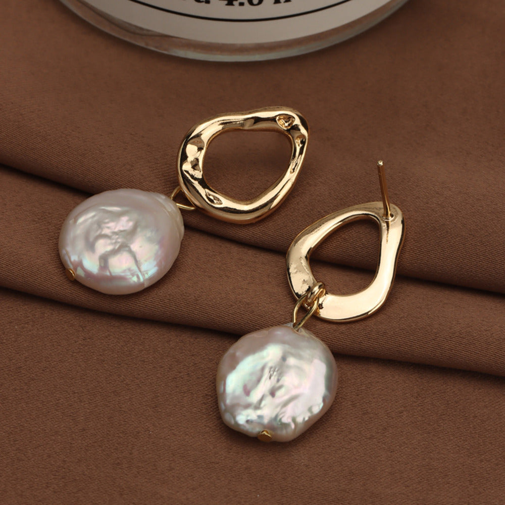 Baroque Coin Natural Pearl Drop Earrings Irregular Hoop 925 Silver Post Pearl Earrings Jewelry AL885