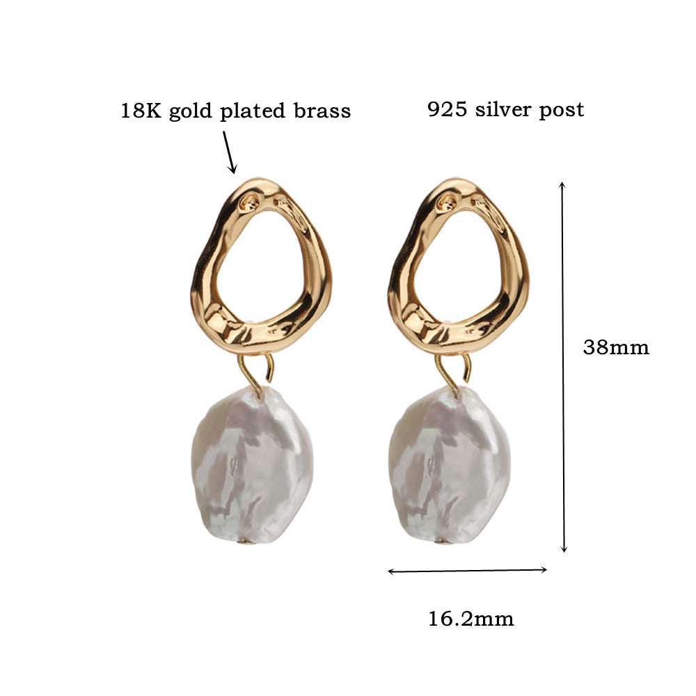 Baroque Coin Natural Pearl Drop Earrings Irregular Hoop 925 Silver Post Pearl Earrings Jewelry AL885