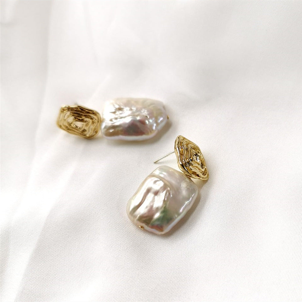 Gold Plated Natural Freshwater Pearl Baroque Earrings AL886
