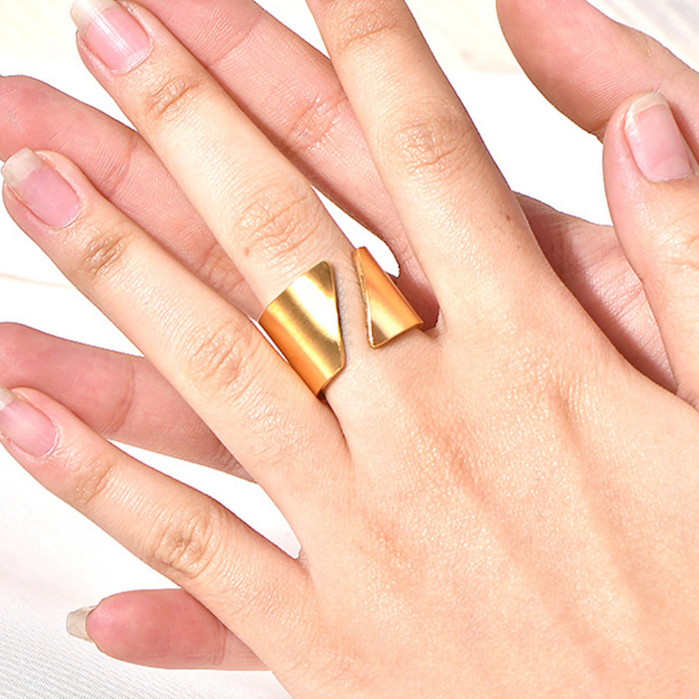 Stainless Steel Bevel Open Band Gold Ring Simple Ring AL888