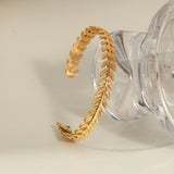 Stainless Steel Chevron Gold Bangle Bracelet, Leaf Bracelet, Fishtail Open Cuff Jewelry AL889