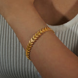 Stainless Steel Chevron Gold Bangle Bracelet, Leaf Bracelet, Fishtail Open Cuff Jewelry AL889